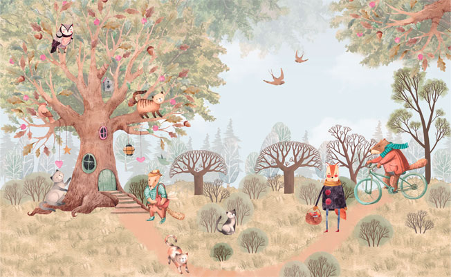 Fotomurales infantiles animales en el bosque